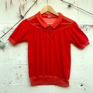Vintage 1970s knit top with mesh detail